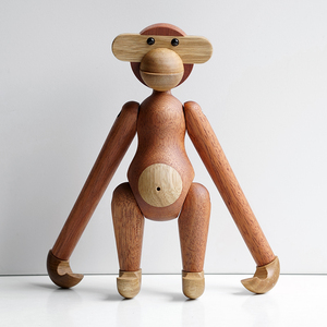 低端猴子丹麦木质木偶客厅摆件北欧家居软装饰品墙面挂件创意礼物