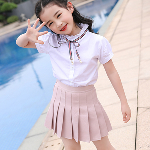 新款儿童衬衫女童立领短袖白色中大童韩版新款学院风薄款衬衣潮