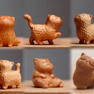 可爱小猫送女友童趣猫系列檀木简约实木雕刻手把生日礼物猫咪摆件