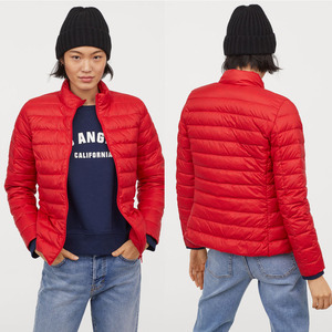 H&M国内正品代购 hm秋冬女士羽绒服经典红色修身绗缝轻薄保暖外套