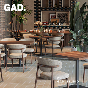 GAD 商用餐厅餐饮店 实木藤编桌椅组合 茶楼茶餐厅咖啡厅馆西餐厅