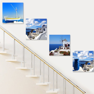 楼梯挂画组合希腊风景餐厅挂画走廊过道酒店壁画地中海风格装饰画