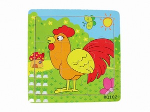 热销幼教木制玩具9片拼图儿童益智小公鸡智力动物卡通拼板