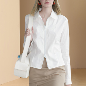 欧美2023秋季新款时尚白色小西装外套女短款修身显瘦百搭上衣衬衫