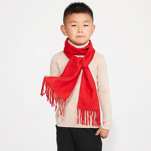 儿童围巾冬男女童表演纯色仿羊绒红色学生围巾定制logo幼儿园围巾