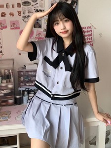 韩国校服韩式学生少女jk制服套装夏天学院风短袖衬衫百褶裙两件套