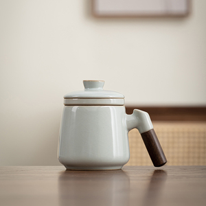 吉象源汝窑茶杯陶瓷带盖茶水分离茶杯家用水杯办公水杯会议泡茶杯