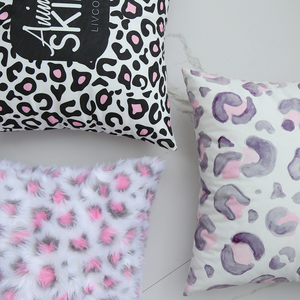 豹纹毛绒抱枕套双面粉色可爱印花抱枕少女公主风沙发靠垫床头软装