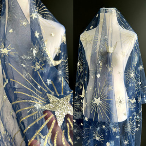3色星星月亮烫金天马星星贴闪光亮片网纱礼服表演服设计师布面料