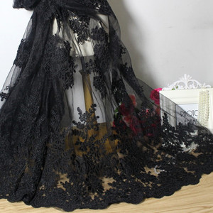 透明黑色车骨绣花布料面料高级定制刺绣服装礼服时装蕾丝布料布料