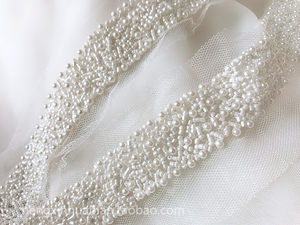 乳白色1.8码长钉珠花边辅料手工diy服装衣领腰带颈项装饰材料配饰