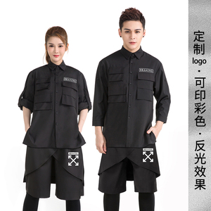 秋冬款理发店美发师工作服烫染技师助理工装套装定制LOGO酒吧工衣