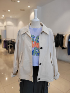 AZDA韩国春款薄款夹克式宽松版型前短后长风衣外套女