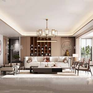 新中式实木沙发组合现代别墅禅意大小户型酒店样板房休闲客厅家具