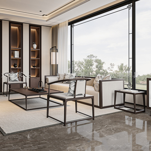 新中式实木沙发组合简约客厅大小户型现代样板房别墅设计师家具