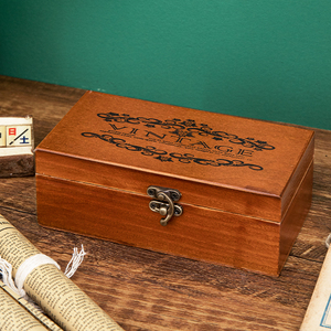 木质带锁收纳盒证件盒桌面储物盒子家用实木杂物整理收纳箱木箱子