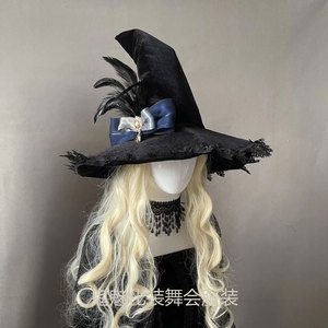 万圣节 女巫服装 女巫帽子 女巫 魔法师 巫师 蕾丝蝴蝶结女巫帽