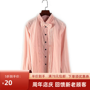 诺系列 新品春秋女装库存折扣粉红色长袖蝴蝶结休闲衬衫Y3499C