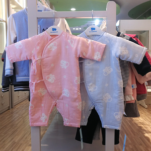 丽婴房商场正品 新生儿纯棉花连体衣 婴儿纱布保暖内衣棉袄