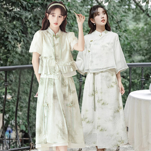 新中式国风禅意改良汉服元素日常套装夏盘扣旗袍小个子连衣裙女装
