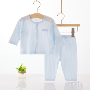 婴儿内衣套装纯棉无骨夏季0-2岁新生儿对开套薄款宝宝空调服睡衣6