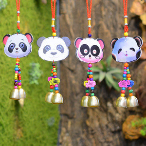 高清3D打印木板彩绘熊猫风铃 幼儿园装饰品猫熊双铃挂饰特色挂件