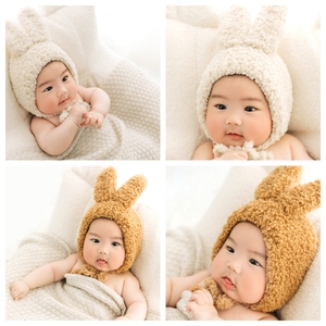 儿童摄影服装小兔叽主题可爱白色兔子帽宝宝满月百天周岁照拍照服