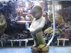 假山盆景水族鱼缸气泵人物动物流水冲氧加氧摆件陶瓷造景石装饰品