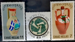 希腊邮票1976年欧罗巴陶瓷国旗3全