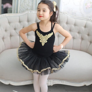 韩国进口儿童舞蹈练功服女孩跳舞裙少儿幼儿吊带蓬蓬裙裙黑色纱裙