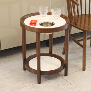 名宿酒店圆形实木麻将桌旁边烟灰缸茶角几棋牌室专用放水杯的架子