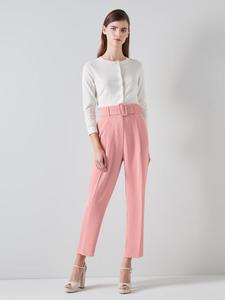 英国代购LKBennett女装女裤粉色甜美风束腰九分裤铅笔裤2024新款