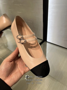 法国巴黎代购Chanel 香奈儿 2024春夏裸粉拼色双排珍珠扣芭蕾舞鞋