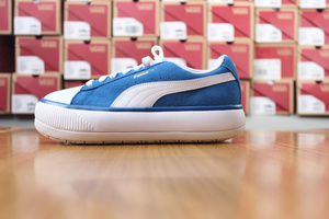 Puma/彪马 女鞋Suede Mayu TC蓝白色翻皮金标松糕底休闲滑板鞋