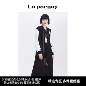 Lapargay纳帕佳秋冬新款女装上衣个性时尚气质长袖撞色袖超长外套