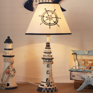 儿童台灯地中海卧室床头儿童房可调光遥控创意温馨蓝色灯塔装饰