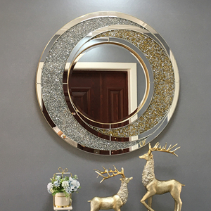 客厅轻奢时尚圆形艺术装饰镜子壁挂创意展厅样板背景墙面镶钻拼镜
