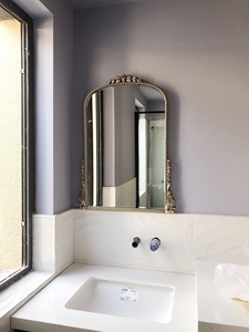 欧式法复古浴室镜式间轻奢卫生壁挂镜子玄关壁炉形雕花装尚美达拱
