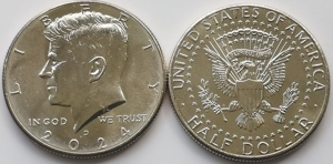 D版 2024年 半美元 50美分 美国肯尼迪总统纪念币50分硬币 30.6mm
