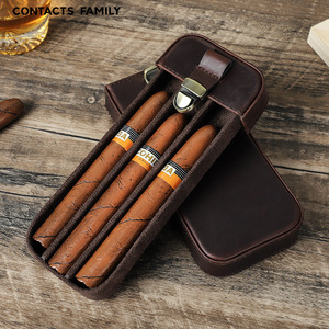 复古真皮牛皮质雪茄盒三支装手工制旅行便携锁扣抽屉式抽拉保湿盒