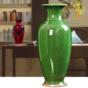 景德镇陶瓷花瓶摆件中式仿古官窑裂纹钧瓷大瓶子装饰品客厅插花器