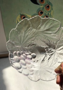 春晓 日本豪雅Hoya 水晶玻璃浮雕葡萄 果子钵