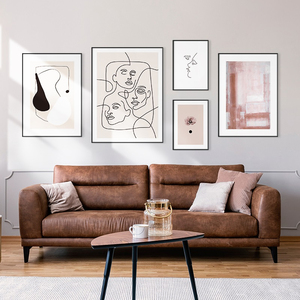 抽象挂画现代简约客厅沙发背景墙组合装饰画轻奢线条几何壁画人像