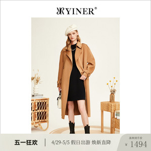 YINER音儿女装冬季中长款外套含羊绒羊毛双面呢大衣