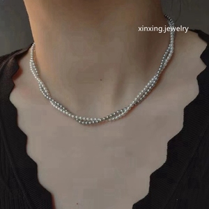 新款推荐 施华洛珍珠项链 个性精美简约大气双层叠戴项链青岛饰品