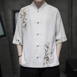 中国风亚麻衬衫男夏季短袖衬衣中式改良汉服唐装刺绣棉麻半袖上衣