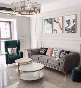 港式轻奢风格客厅成套沙发组合家具设计师沙发样板房别墅公寓名宿