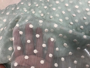 雪纺面料 春夏原装进口浅蓝色底白色圆点精致刺绣提花化纤布料