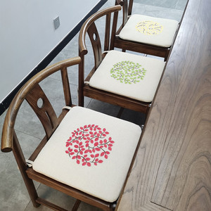 新品四季款棉麻新中式古典坐垫实木椅垫刺绣家用薄款凳垫防滑可拆