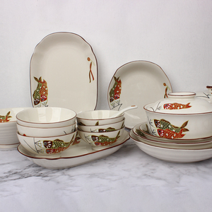 陶瓷餐具套装散件盘子碗日式手绘年年有余汤盘饭碗面碗家用菜碟子